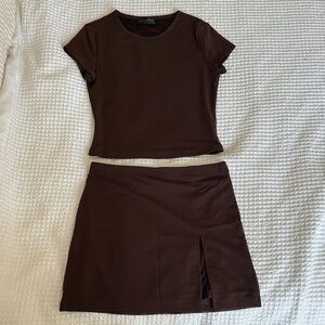White Fox Women’s Brown Mini Skirt and Top Set